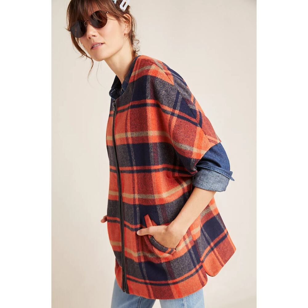 Anthropologie Andersen & Lauth Annie Capelet Erica, One Size, Orange/Navy Plaid - Picture 3 of 15